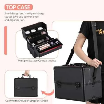 Yaheetech Makeup Train Case 3 in 1 Professional Cosmetic Trolley Multi-Functional Organizers Large Storage Traveling Cart Trunk for Nail Tech - Black