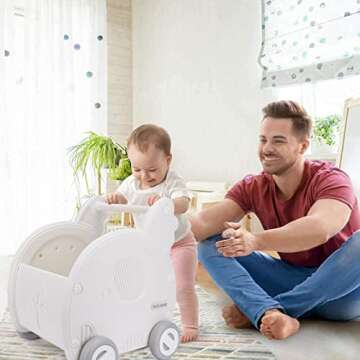 Bebamour Baby Shopping Cart, Baby Toys Push and Pull Baby Stroller, 2-in-1 Toddler Learning Walker T...