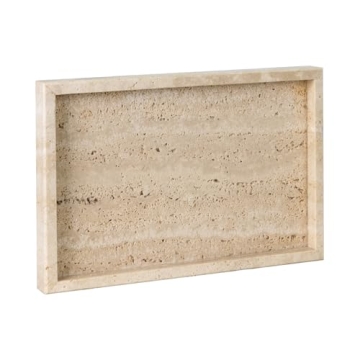 MAONAME Natural Travertine Stone Tray, Vanity Decorative Tray, Bathroom Countertop Tray, Rectangle M...