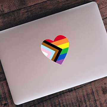 Progress Pride Rainbow Flag Sticker | Show Your Love for The LGBT Family with This Vinyl Decal on Your Laptop, Car Bumper, or Hydro-Flask (Heart 3 X 3 Inch)