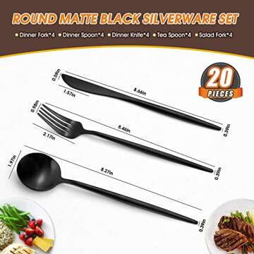 Matte Black Silverware Set,20 Piece Stainless Steel Flatware Set,Service for 4,BEGEEL Satin Finish T...