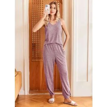 Ekouaer Women's Pajamas Sleeveless Summer Lounge Set Ribbed Knit Pj Loungewear Soft Tank Sleepwear N...