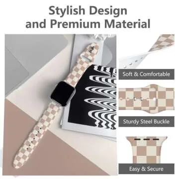 Luxury Brown Checkered Watch Band Compatible with Apple Watch Band 38mm 40mm 41mm 42mm 44mm 45mm 46mm 49mm for Women, Strap Replacement for iWatch Series Ultra 10 9 8 7 6 5 4 3 (Checkerboard, 42mm)