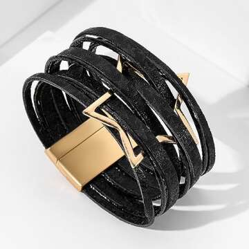 Fesciory Leopard Bracelet for Women, Boho Leather Wrap Multi-Layer Pearl Crystal Bracelet Bangle Jew...