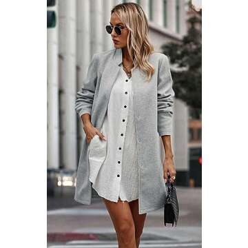 Angashion Women Casual Blazer Jacket - Long Sleeve Open Front Cardigan Lapel Button Work Office Blazers with Pockets