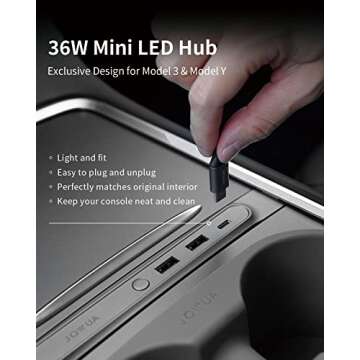 JOWUA Mini LED Hub Bar for 2021-2023 Tesla Model Y & Model 3 with USB-C/A Ports