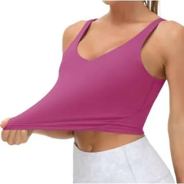 Women’s Longline Sports Bra Wirefree Padded Medium Support Yoga Bras Gym Running Workout Tank Tops(Fuchsia, Small)