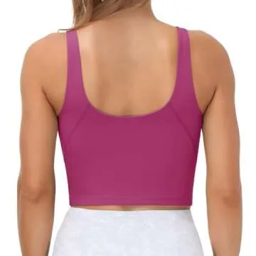 Women’s Longline Sports Bra Wirefree Padded Medium Support Yoga Bras Gym Running Workout Tank Tops(Fuchsia, Small)