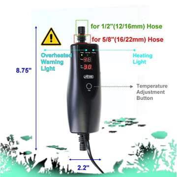 CORISRX 150w/300w/500w in-Line External Heater Aquarium Heater - 150/300/500 WATT 1/2",5/8" (Applied to Both Sizes) (Black 150 Watt 5/8",1/2" Hose)