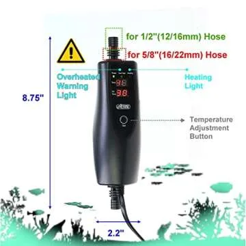 CORISRX 150w/300w/500w in-Line External Heater Aquarium Heater - 150/300/500 WATT 1/2",5/8" (Applied to Both Sizes) (Black 150 Watt 5/8",1/2" Hose)