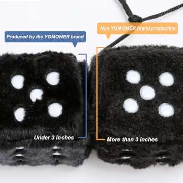 YGMONER Black Fuzzy Dice for Rear View Mirror - Retro Hanging Ornaments