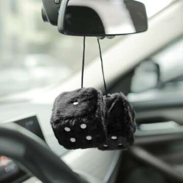 Stylish YGMONER Black Fuzzy Dice for Cars - Pair of 2.75" Plush
