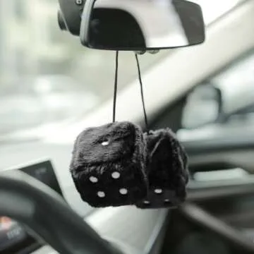 Stylish YGMONER Black Fuzzy Dice for Cars - Pair of 2.75" Plush
