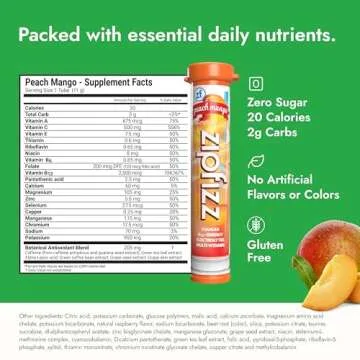 Zipfizz Daily Energy Drink Powder, Peach Mango, 20 Pack | 3-in-1 Sustained Energy, Rapid Hydration, and Essential Vitamins | Sugar-Free | Electrolyte Powder | Contains Vitamin B-12 & Antioxidants