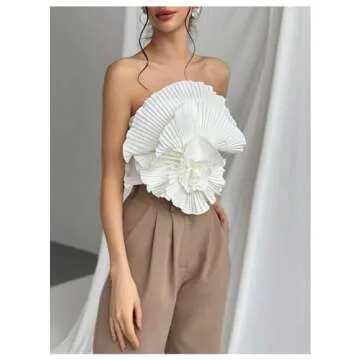 OYOANGLE Women's 3D Flower Strapless Bandeau Top