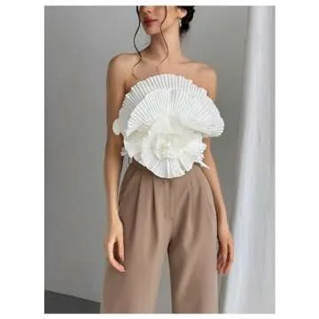 OYOANGLE Women's 3D Flower Strapless Bandeau Top