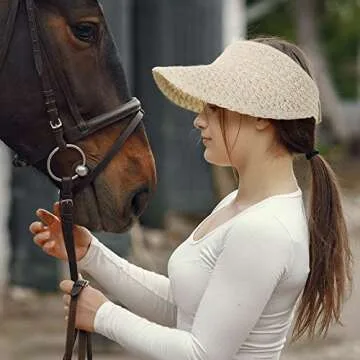 Sun Hat Womens Beach Hat Roll-up Sunhat Women Foldable Sun Hats for Women Golf Hat Women Visor Hats for Women Sun Straw Hats for Women Visor Hat, Beige