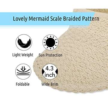 Sun Hat Womens Beach Hat Roll-up Sunhat Women Foldable Sun Hats for Women Golf Hat Women Visor Hats for Women Sun Straw Hats for Women Visor Hat, Beige