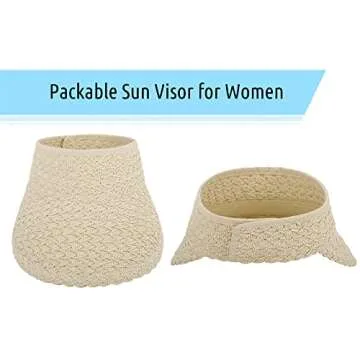 Sun Hat Womens Beach Hat Roll-up Sunhat Women Foldable Sun Hats for Women Golf Hat Women Visor Hats for Women Sun Straw Hats for Women Visor Hat, Beige