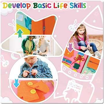 Toddler Girl Toys Busy Board Pink - Birthday Gifts 2 Year Old Girls 1-3 Autism Kids Sensory Airplane Travel Essentials Quiet Books 2-4 Montessori Activity Plane Car Ride Trip Autistic Children Develop