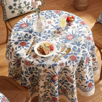 Patdrea Vintage Blue Tablecloth for Round Tables 55"