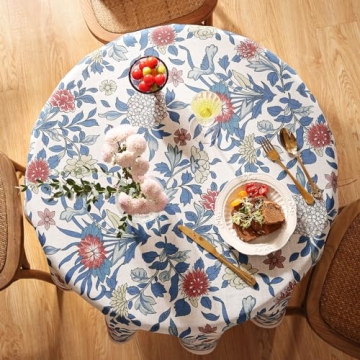 Patdrea Vintage Blue Tablecloth for Round Tables 55"