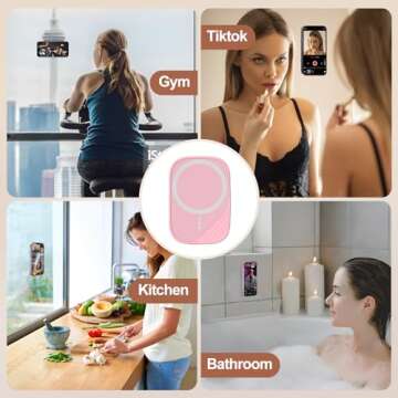 smofish Shower Phone Holder, Anti-Slip Hands-Free Magnetic Suction Cup Phone Mount for MagSafe Case, Sticky Grip Phone Holder for iPhone 16/15/14/13/12, Content Creator Essentials, Pink
