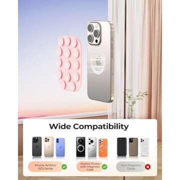 smofish Shower Phone Holder, Anti-Slip Hands-Free Magnetic Suction Cup Phone Mount for MagSafe Case, Sticky Grip Phone Holder for iPhone 16/15/14/13/12, Content Creator Essentials, Pink