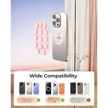 smofish Shower Phone Holder, Anti-Slip Hands-Free Magnetic Suction Cup Phone Mount for MagSafe Case, Sticky Grip Phone Holder for iPhone 16/15/14/13/12, Content Creator Essentials, Pink
