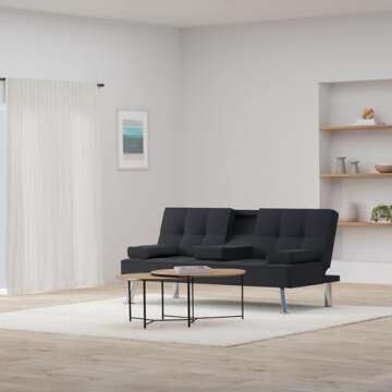 Stylish Linen Folding Futon Sofa Bed - Perfect for Small Spaces, Black