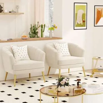 SHINEBOOM Velvet Accent Chairs for Living Room Bedroom Office Leisure Upholstered Single Sofa Chair Arm Chair Comfy Chair Reading Club Coffee Chair with Metal Legs, Beige