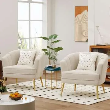 SHINEBOOM Velvet Accent Chairs for Living Room Bedroom Office Leisure Upholstered Single Sofa Chair Arm Chair Comfy Chair Reading Club Coffee Chair with Metal Legs, Beige