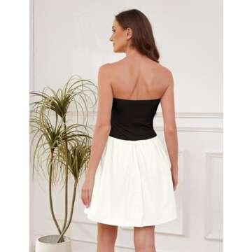 OLAPTA Women Strapless Tube Top Mini Dress Off Shoulder Sleeveless Casual Summer Patchwork Drop-Wais...