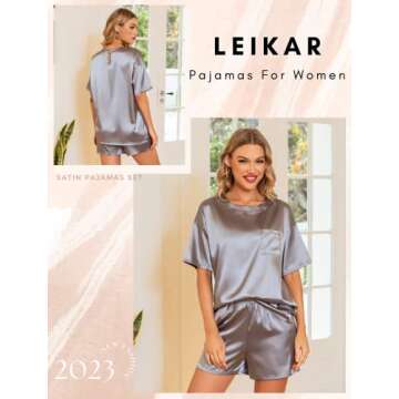 Leikar Silk Pajamas for Women Short Sleeve 2 piece Pajama Set Soft Pajama Casual Loungewear Gray