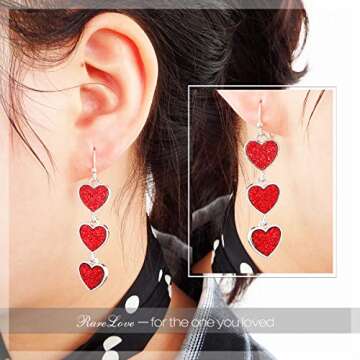 Multi Red Interlocking Heart Dangle Earrings for Women