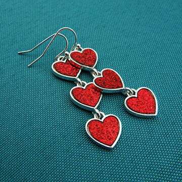 Multi Red Interlocking Heart Dangle Earrings for Women