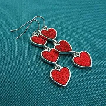Multi Red Interlocking Heart Dangle Earrings for Women