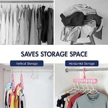 Space Saving Hangers for Clothes - 6 in Pack, Multicolor, Heavy Duty Plastic Hanger Organizer with 9 Holes for Closet - Multipurpose Essential Space Saver Organizers for Home, College Dorm Room