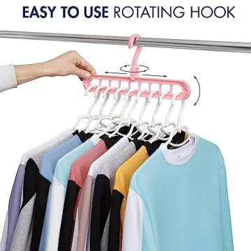 Space Saving Hangers for Clothes - 6 in Pack, Multicolor, Heavy Duty Plastic Hanger Organizer with 9 Holes for Closet - Multipurpose Essential Space Saver Organizers for Home, College Dorm Room