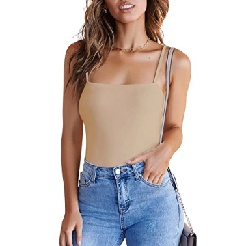 REORIA Adjustable Spaghetti Strap Bodysuit for Women