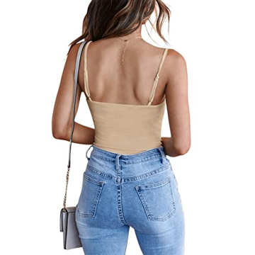 REORIA Adjustable Spaghetti Strap Bodysuit for Women