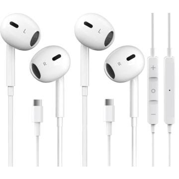 2 Packs USB C Headphones for iPhone 16/15 Earbuds with Microphone & Volume Control HiFi Stereo Type ...