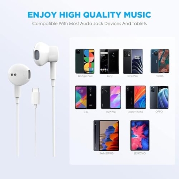 2 Packs USB C Headphones for iPhone 16/15 Earbuds with Microphone & Volume Control HiFi Stereo Type C Earphones for Galaxy S23/S22/S21/S20/Ultra Note 10/20, for iPad Pro Pixel 7/6/6a/5/4 OnePlus 9 8