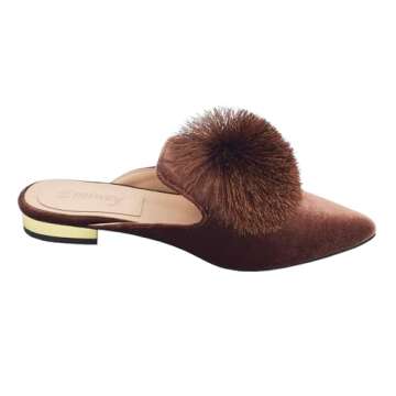 Emiwey Women's Backless Comfort Slip On Loafers Flats Cute Pom Pom Mule Slippers Casual Shoes Brown ...