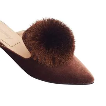 Emiwey Women's Backless Comfort Slip On Loafers Flats Cute Pom Pom Mule Slippers Casual Shoes Brown 7 M US