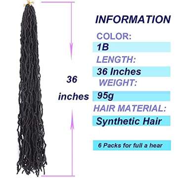 36 Inch New Faux Locs Crochet Braids Hair 6 Packs Super Long Goddess Locs Crochet Hair Curly Wavy Soft Locs Braiding Hair for Women Pre-looped Synthetic Afro Roots Braid Collection Extended