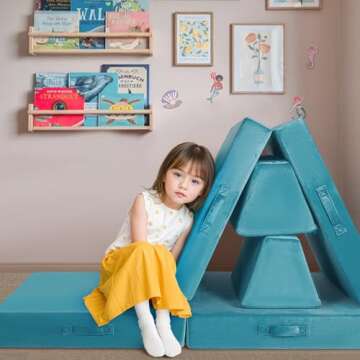 MeMoreCool Modular Kids Play Couch Sofa, 8-Piece Convertible Turquoise Toddler Sofa Play Set for Pla...