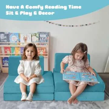 MeMoreCool Modular Kids Play Couch Sofa, 8-Piece Convertible Turquoise Toddler Sofa Play Set for Playroom and Baby