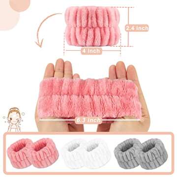 Women's Wrist Towels for Washing Face, Microfiber Spa Wash Towel Band, Face Washing Absorbent Wristbands, Sweatband for Girls Prevent Water from Spilling Down Your Arms 6PCS
