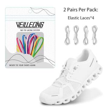 VEILLEONG 2 Pair Elastic No Tie Shoe Laces Tieless Shoelaces for Sneakers Shoes, One Size Fits All f...
